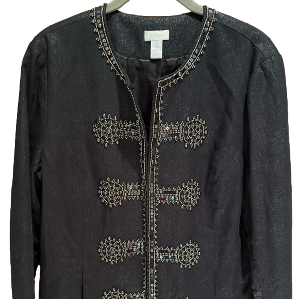 Chico's Elegant Black Embellished Women's Jacket Size 2/Large